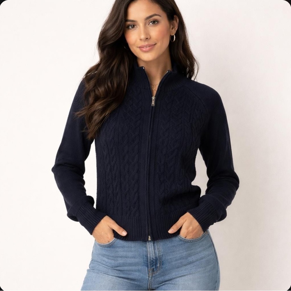 Croft & Barrow Women's Navy Full Zip Sweater Size Large
